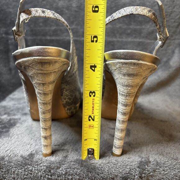Donald J Pliner Heels Size 8M Gold Shimmer Snakeskin Slingback Allie Peep Toe - Picture 7 of 16
